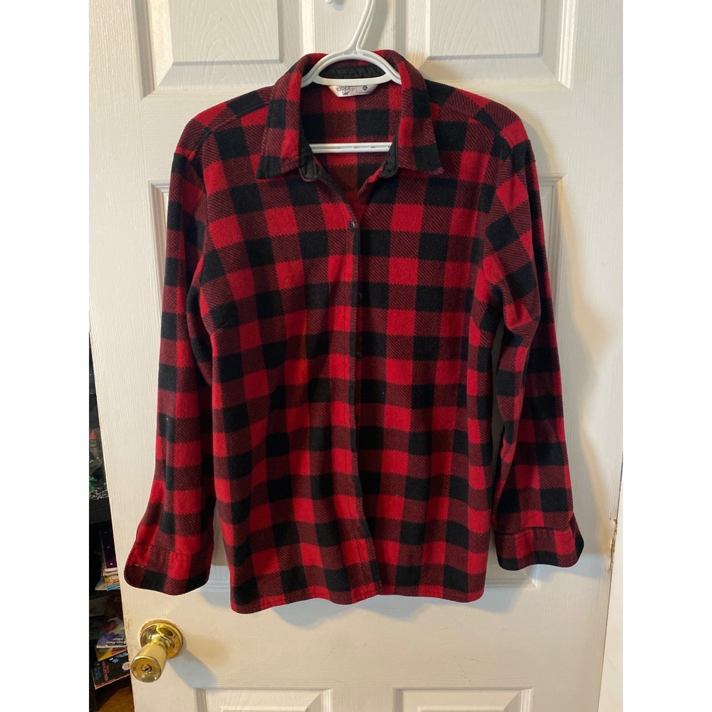 Riders by Lee Womens XL Red Black Buffalo Plaid Fleece Button Down Shirt Jacket